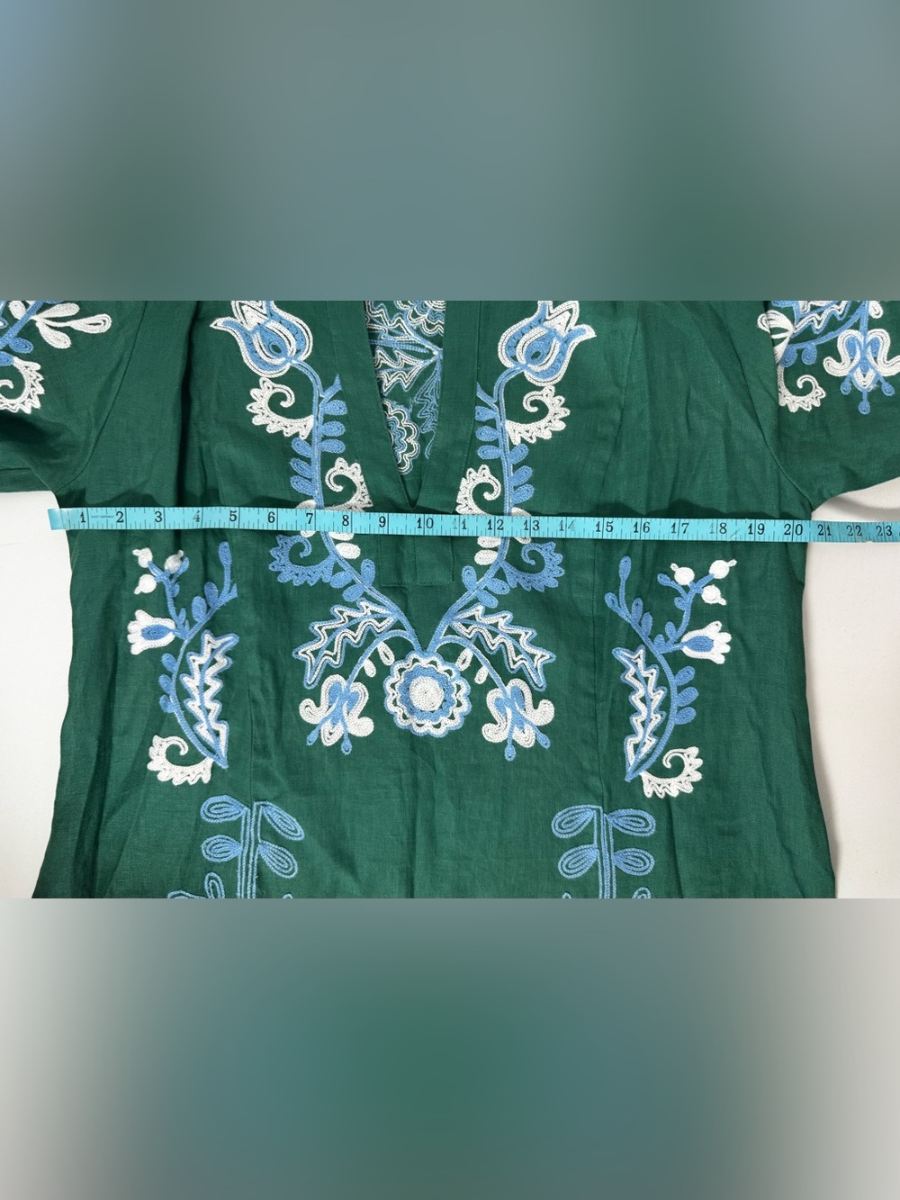 March 11 Dress Womens Large Green Floral Embroidered Linen Maxi Annabell - Picture 12 of 14